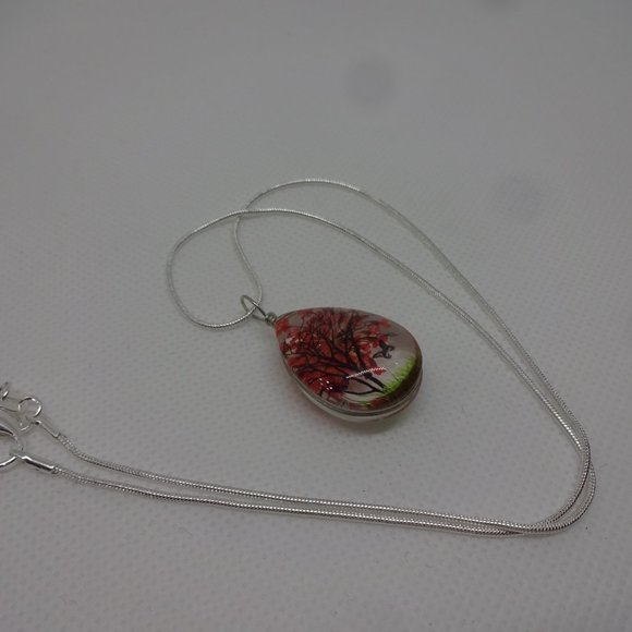 Beautiful "FALL TREE RESIN" Handmade Pendant on a 18" Sterling Chain #196 - Picture 3 of 3